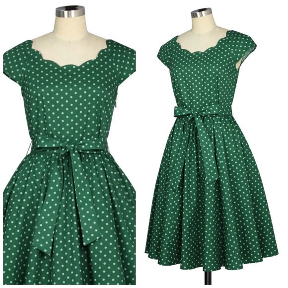 Pin Up Swing Dance Belt Pocket Polka Dot Dress - Picture 3 of 6